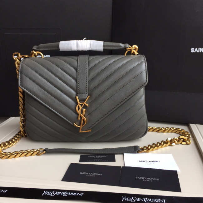 YSL Monogram Saint Laurent College Gray Medium Bag with Gold Hardware - 1