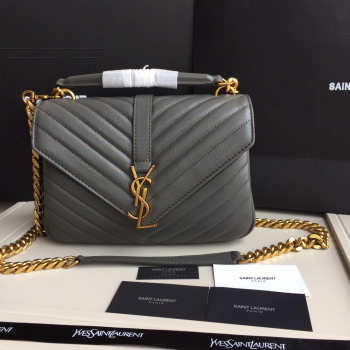 YSL Monogram Saint Laurent College Gray Medium Bag with Gold Hardware