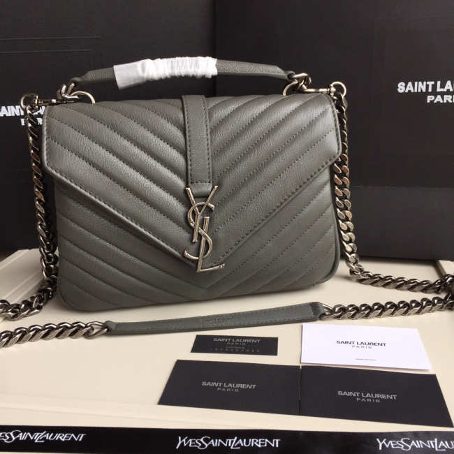 YSL Monogram Saint Laurent College Gray Medium Bag with Silver Hardware - 1