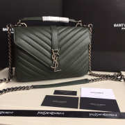 YSL Monogram Saint Laurent College Dark Green Medium Bag with Silver Hardware - 1