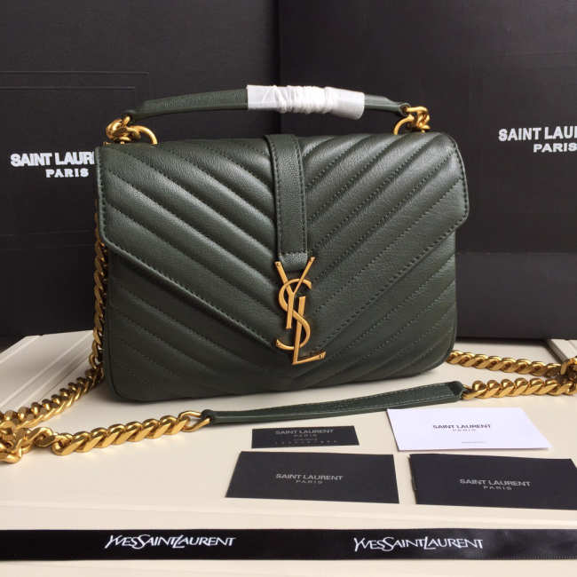 YSL Monogram Saint Laurent College Dark Green Medium Bag with Gold Hardware - 1