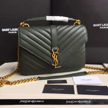 YSL Monogram Saint Laurent College Dark Green Medium Bag with Gold Hardware