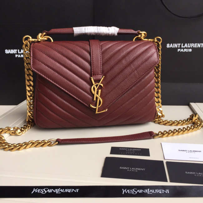 YSL Monogram Saint Laurent College burgundy Medium Bag with Gold Hardware - 1