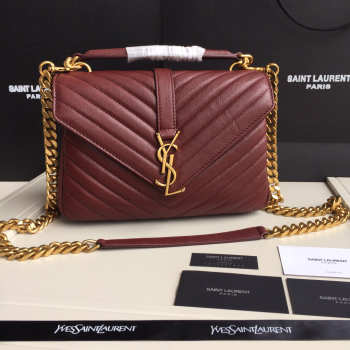 YSL Monogram Saint Laurent College burgundy Medium Bag with Gold Hardware