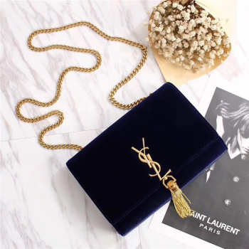 YSL Saint Laurent Blue Bag with Gold Hardare