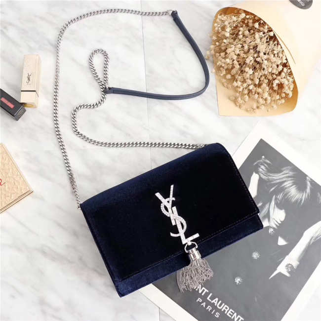 YSL Saint Laurent in Blue Bag with Silver Hardware - 1