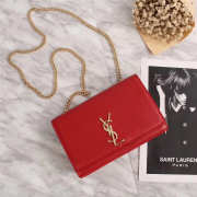 YSL Monogram Leather With Metal Chain Shoulder Bag In Red 26571 - 3