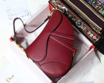 Dior Oblique Calfskin leather Saddle Large Bag in Wine Red