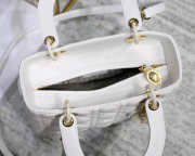 Dior Lady Dior Leather White Handbag With Gold Hardware - 3