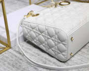 Dior Lady Dior Leather White Handbag With Gold Hardware - 5