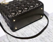 Dior Lady Dior Leather Black Handbag With Gold Hardware - 4