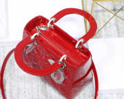 Dior Lady Dior Leather Handbag in Red With Silver Hardware - 5