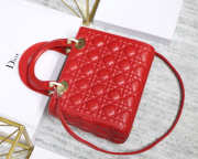 Dior Lady Dior Leather Red Handbag With Gold Hardware - 1