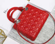 Dior Lady Dior Leather Red Handbag With Silver Hardware - 2