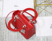 Dior Lady Dior Leather Red Handbag With Silver Hardware - 4