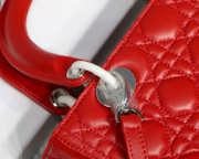 Dior Lady Dior Leather Red Handbag With Silver Hardware - 5