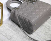 Dior Lady Dior Leather Gray Handbag With Silver Hardware - 3