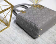 Dior Lady Dior Leather Gray Handbag With Gold Hardware - 2