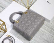 Dior Lady Dior Leather Gray Handbag With Gold Hardware - 3