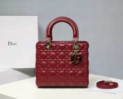 Dior Lady Dior Leather Wine Red Handbag With Gold Hardware - 1