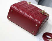 Dior Lady Dior Leather Wine Red Handbag With Gold Hardware - 2