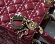 Dior Lady Dior Leather Wine Red Handbag With Gold Hardware - 3