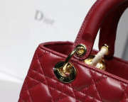 Dior Lady Dior Leather Wine Red Handbag With Gold Hardware - 5