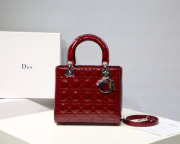 Dior Lady Dior Leather Wine Red Handbag With Silver Hardware - 1