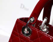 Dior Lady Dior Leather Wine Red Handbag With Silver Hardware - 2