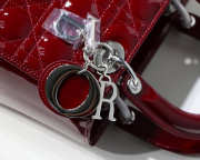 Dior Lady Dior Leather Wine Red Handbag With Silver Hardware - 3