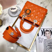 Dior Lady Dior Leather Orange Handbag - 3