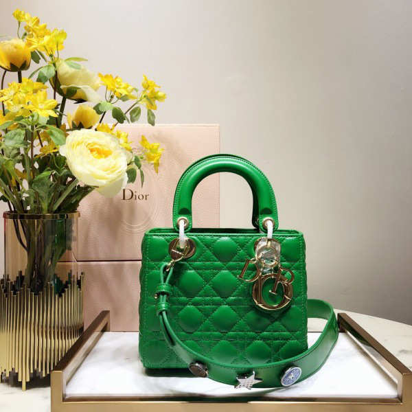 Dior Lady Dior Leather Green Handbag - 1