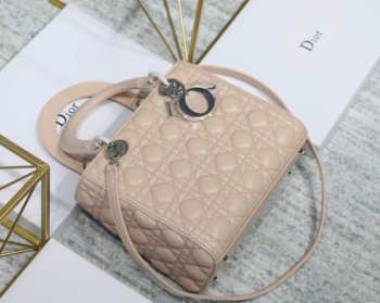 Dior Lady Dior Leather Light Pink Handbag With Silver Hardware