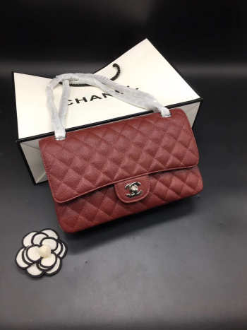 Chanel Flap Bag Caviar in Maroon Red 25cm with Silver Hardware