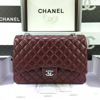 Chanel Lambskin Flap Bag in Maroon Red 33cm with Silver Hardware