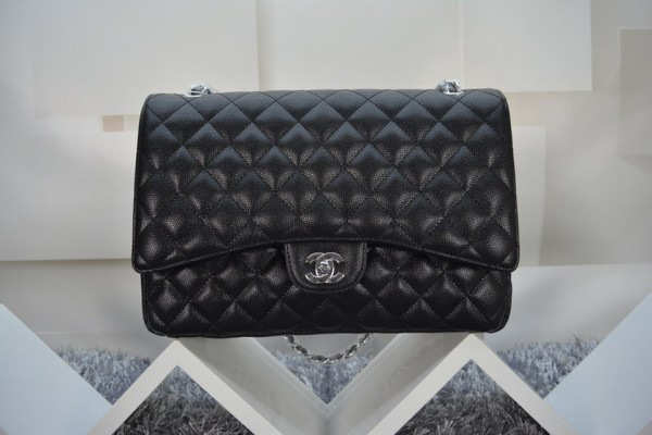 Chanel Flap Bag Caviar in Black 33cm with Silver Hardware - 1