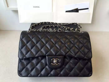 Chanel Flap Bag Caviar in Black 30cm with Silver Hardware