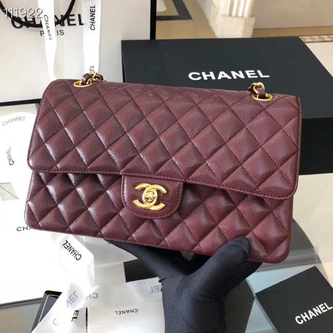 Chanel Flap Bag Caviar in Wine Red 25cm with Gold Hardware - 1