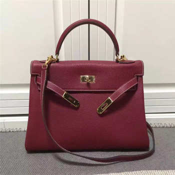 Hermes Kelly Mini leather Wine Red Handbag for women