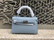 Hermes Kelly Leather Handbag in Light Blue with Silver Hardware - 1