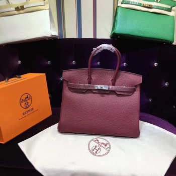 Hermes original togo leather birkin 30cm bag in Burgundy