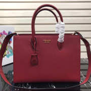 Prada Women's Inverted Pleat Saffiano Leather Satchel in Red 1BA153 - 6