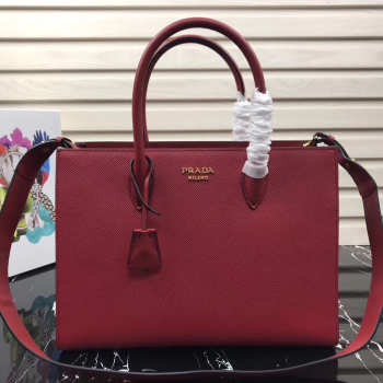 Prada Women's Inverted Pleat Saffiano Leather Satchel in Red 1BA153