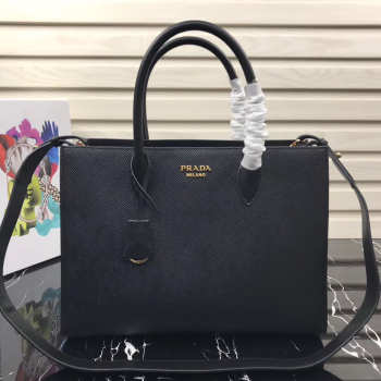 Prada Women's Inverted Pleat Saffiano Leather Satchel in Black 1BA153