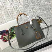 Prada Saffiano Cuir Small Double Leather Bag in Gray - 1