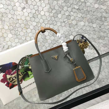 Prada Saffiano Cuir Small Double Leather Bag in Gray