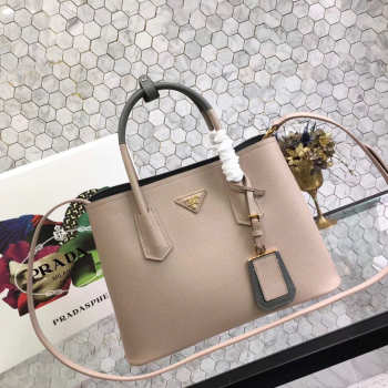 Prada Saffiano Cuir Small Double Leather Bag in Pink