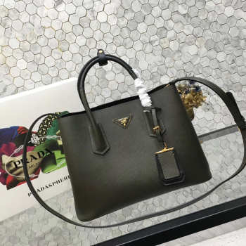 Prada Saffiano Cuir Small Double Leather Bag in Dark Green