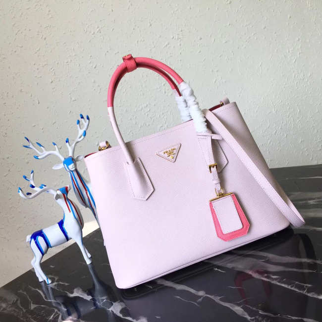 Prada Saffiano Cuir Small Double Leather Bag in Light Pink - 1