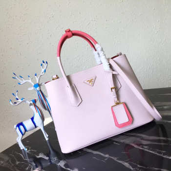 Prada Saffiano Cuir Small Double Leather Bag in Light Pink